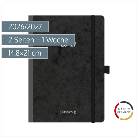 Schülerkalender 2026/2027 „Pressspan schwarz“ FACT!plus | A5, Karton