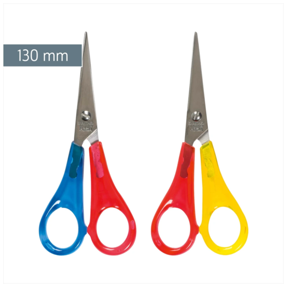 Kinderschere Linkshänder | spitz, 130 mm, sortiert, rot/gelb, rot/blau