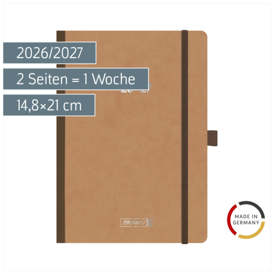 Schülerkalender 2026/2027 „Pressspan braun“ FACT!plus | A5, Karton