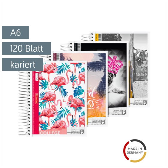 Collegeblock „Trend“ | A6, kariert, 120 Blatt, sortiert