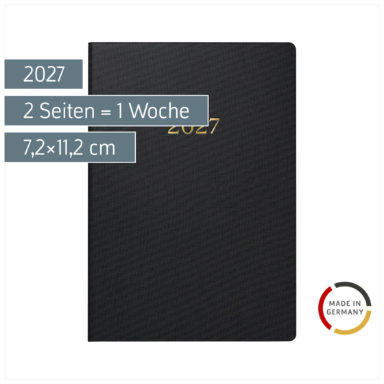 Taschenkalender Design Line Mod. partner/Industrie I 2027 „Black“ | A7, Textil