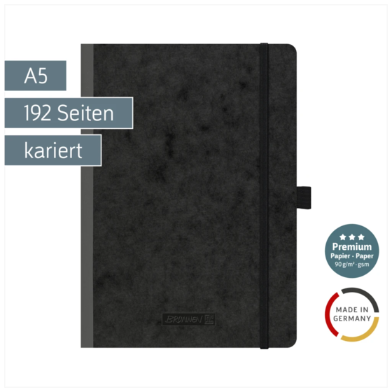 Notizbuch Premium FACT!plus Kladde | A5, kariert, Gummizugverschluss, schwarz