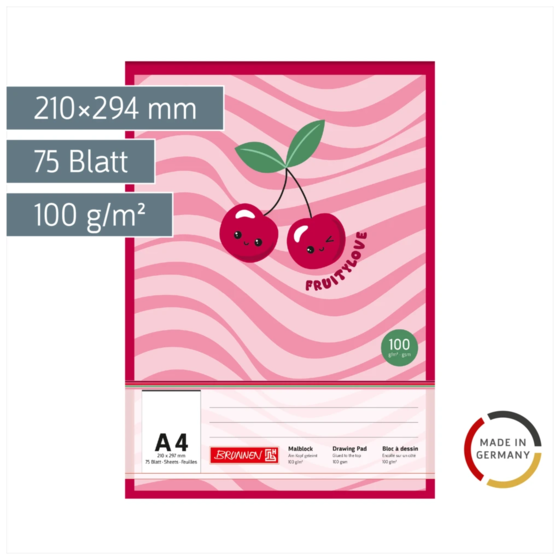 Malblock Fruity Love | A4, 75 Blatt, rosa/rot