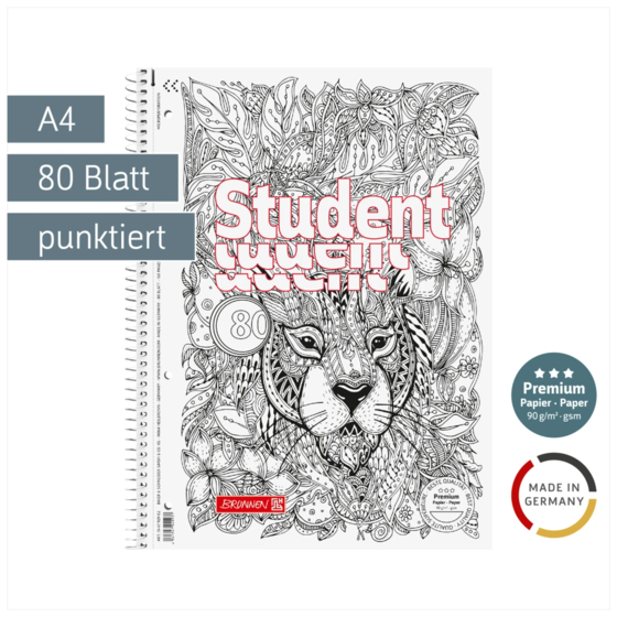 Collegeblock Premium Student „Löwe“ ZENart | A4, punktiert, 80 Blatt, weiß