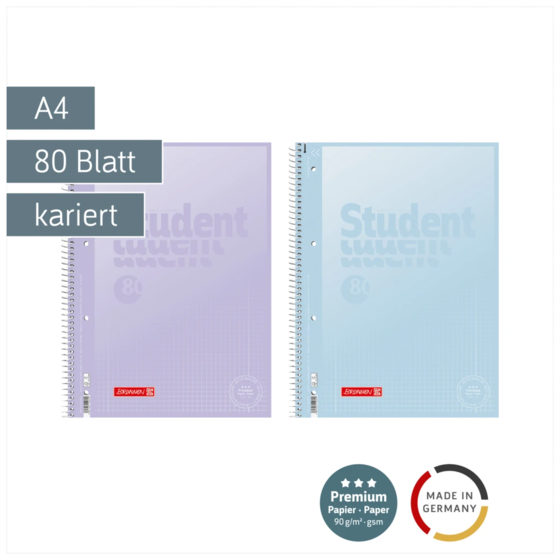 Collegeblock Premium Student „Pastell 2“ | A4, Lineatur 28, 80 Blatt, sortiert