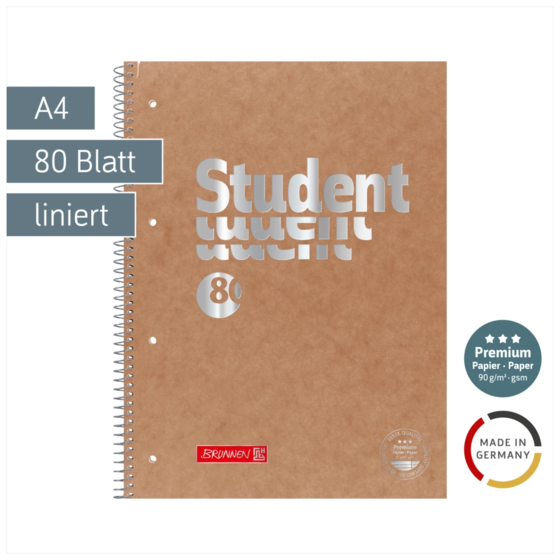 Collegeblock Premium Student FACT!plus | A4, Lineatur 27, 80 Blatt, braun/silber