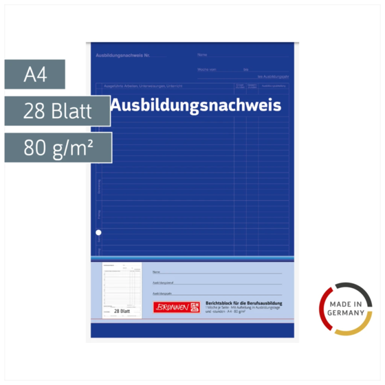 Ausbildungsnachweisblock | A4, 28 Blatt, blau