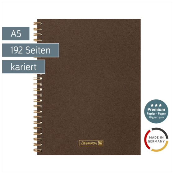 Notizbuch Premium Wire | A5, kariert, chocolate