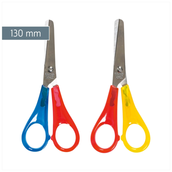 Kinderschere Linkshänder | abgerundet, 130 mm, sortiert, rot/gelb, rot/blau