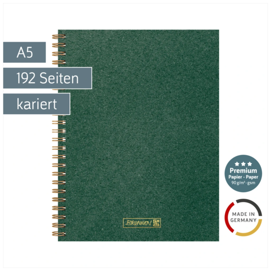 Notizbuch Premium Wire | A5, kariert, forest green