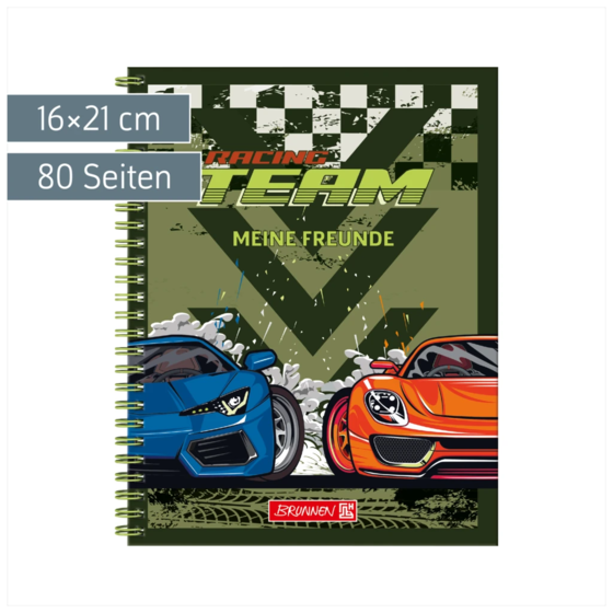 Freundebuch Fast Wheels | 16×21 cm, 80 Seiten, grün/mehrfarbig