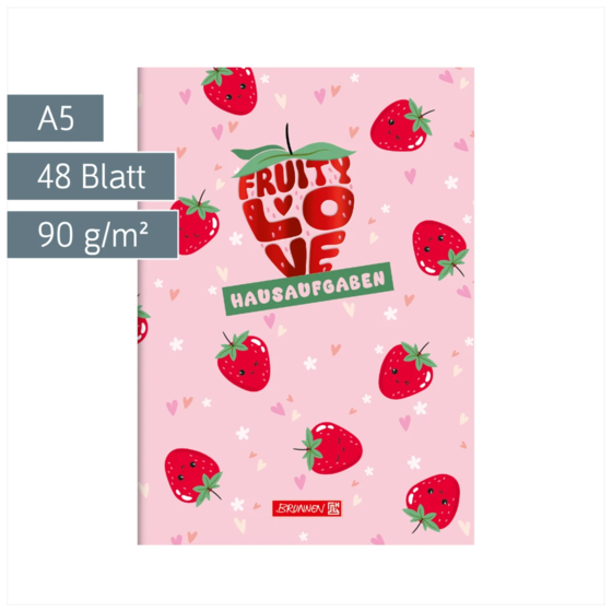 Hausaufgabenheft Fruity Love | A5, 48 Blatt, rosa/rot