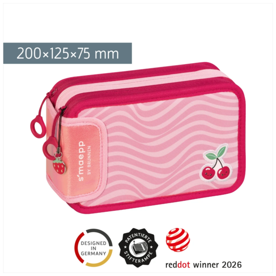 Federmäppchen s'maepp Fruity Love | 3 Reißverschlüsse, rosa/rot