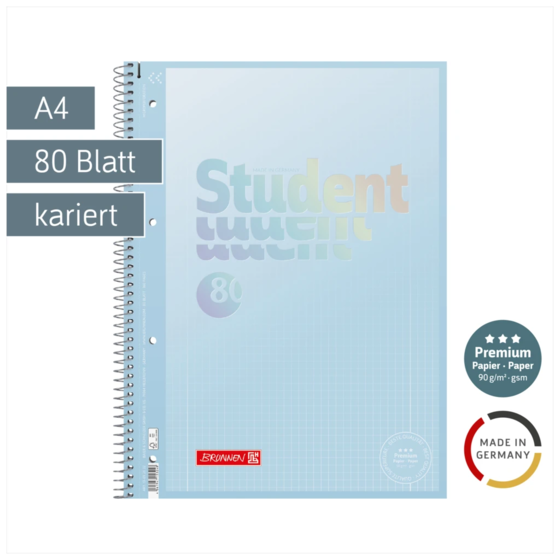 Collegeblock Premium Student „Pastell“ | A4, Lineatur 28, 80 Blatt, pastellblau