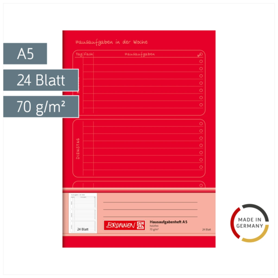 Hausaufgabenheft | A5, 24 Blatt, rot