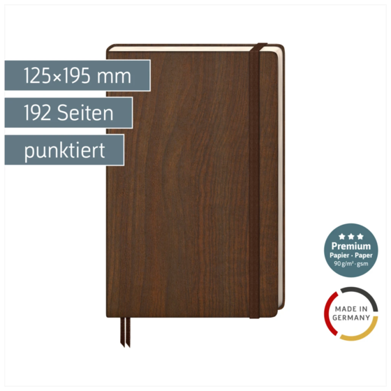 Notizbuch Premium Kompagnon „Nature“ | A5, punktiert, Gummizugverschluss, braun