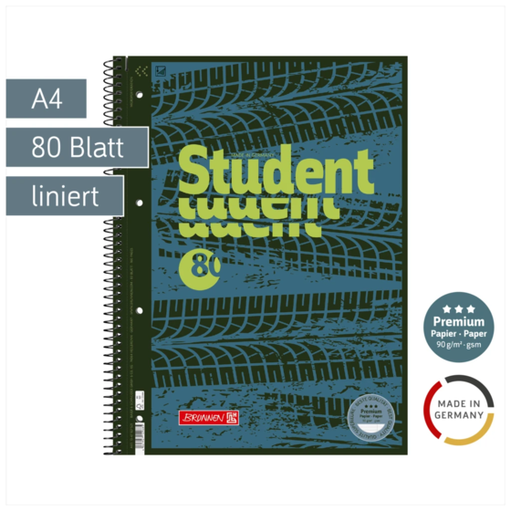 Collegeblock Premium Student Fast Wheels | A4, Lineatur 27, 80 Blatt, blau/mehrfarbig