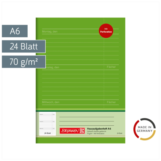 Hausaufgabenheft | A6, 24 Blatt, grün