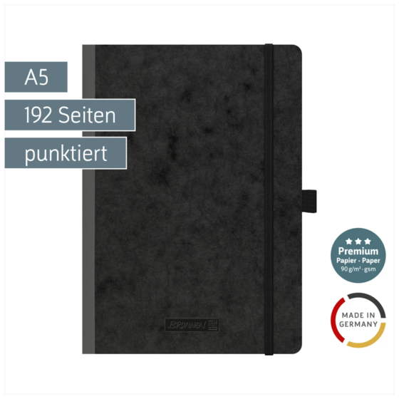 Notizbuch Premium FACT!plus Kladde | A5, punktiert, Gummizugverschluss, schwarz