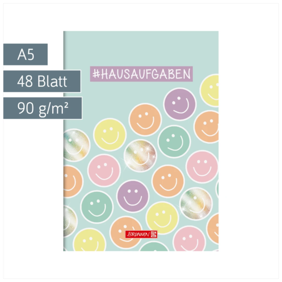 Hausaufgabenheft Happy Hippie | A5, 48 Blatt, mehrfarbig, pastell