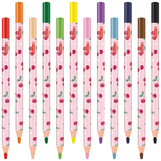 Dicke-Buntstifte-Set Fruity Love | Dreikantform, rosa/rot, 12 Stück