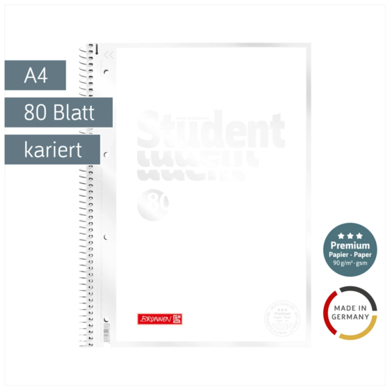 Collegeblock Premium Student „White“ | A4, Lineatur 28, 80 Blatt, weiß