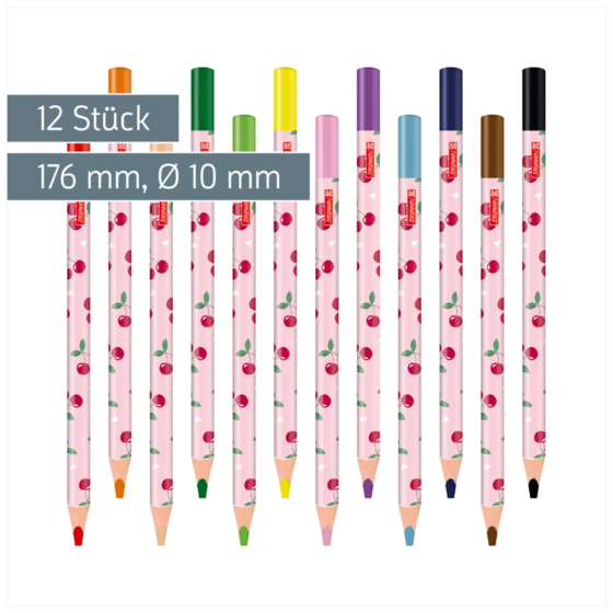 Dicke-Buntstifte-Set Fruity Love | Dreikantform, rosa/rot, 12 Stück