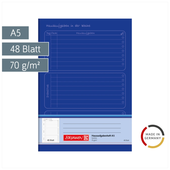Hausaufgabenheft | A5, 48 Blatt, blau