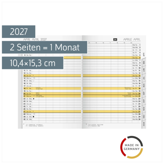 Monats-Ersatzkalendarium Mod. uni-planer 2027 | 10,4×15,3 cm, Karton, weiß