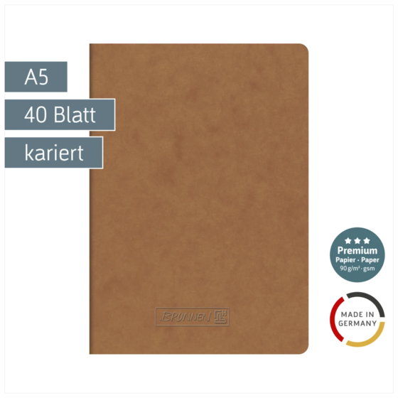 Heft Premium FACT!plus | A5, kariert, 40 Blatt, braun