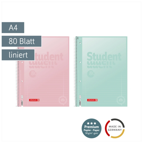 Collegeblock Premium Student „Pastell“ | A4, Lineatur 27, 80 Blatt, sortiert