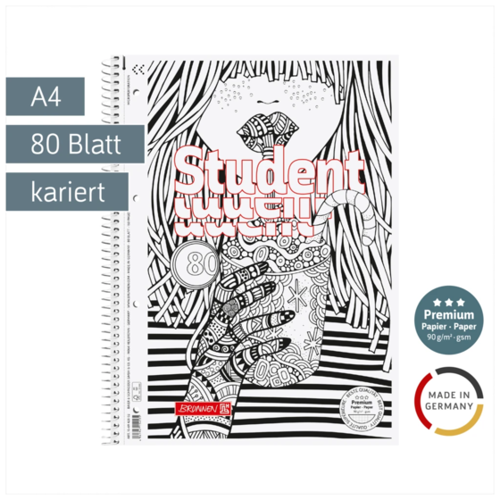 Collegeblock Premium Student „Cocktail“ ZENart | A4, Lineatur 28, 80 Blatt, weiß