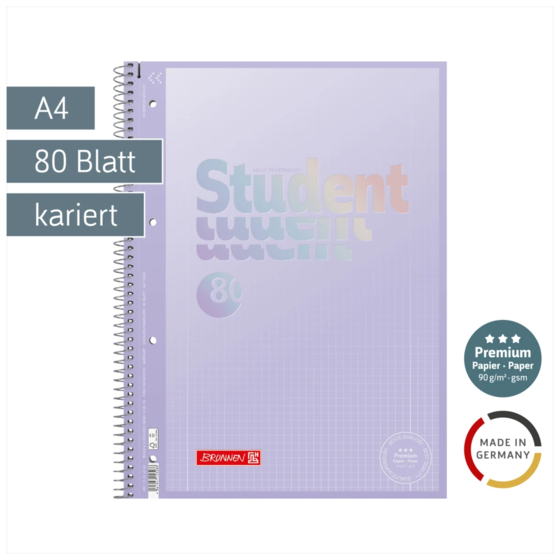 Collegeblock Premium Student „Pastell“ | A4, Lineatur 28, 80 Blatt, pastelllila
