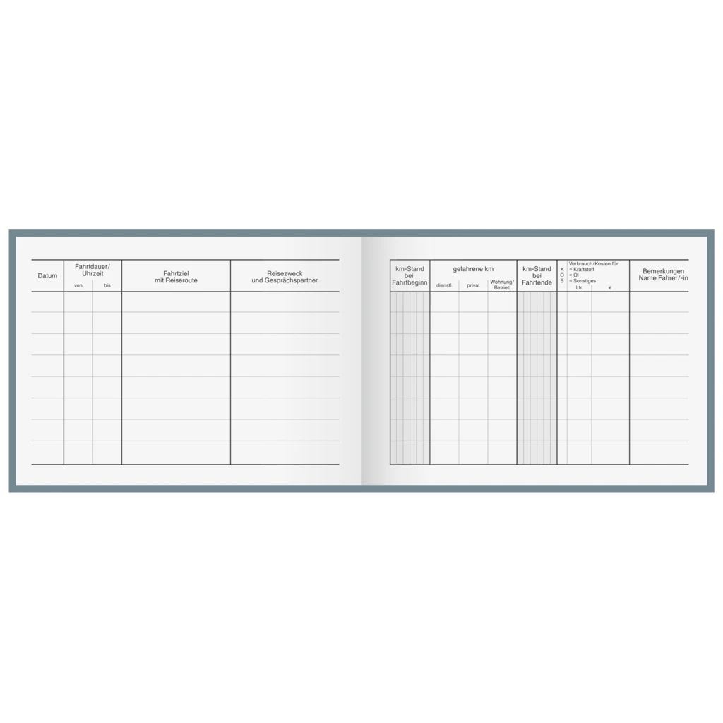 Fahrtenbuch „für Kraftfahrzeuge“ | A6 quer, 80 Seiten, Papier