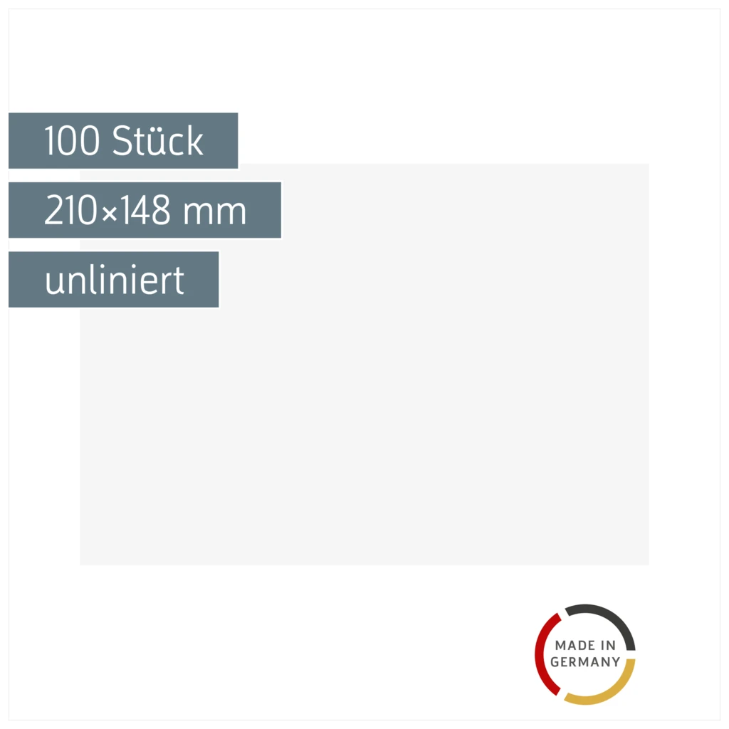 Karteikarten | 210×148 mm, A5, unliniert, weiß, 100 Stück