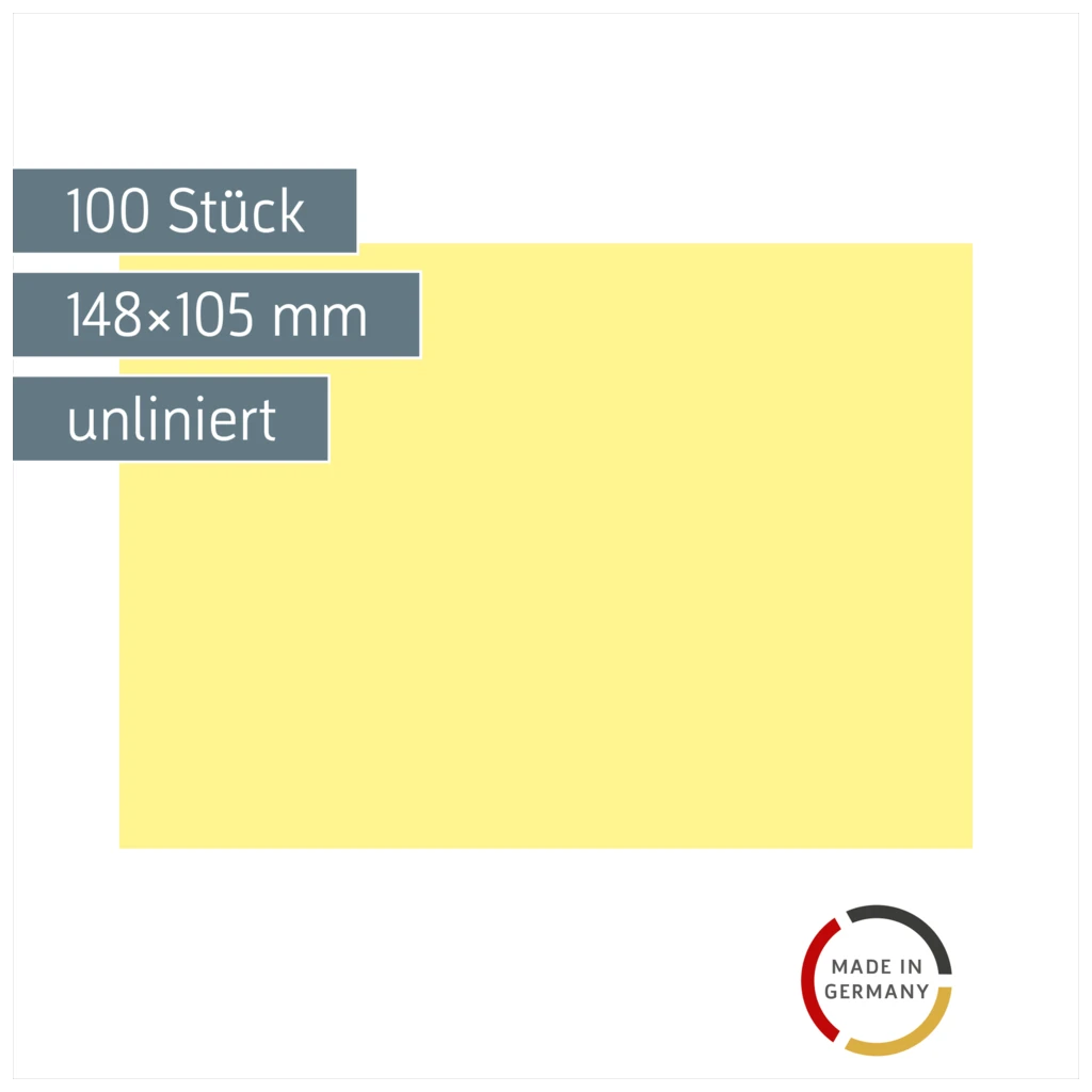 Karteikarten | 148×105 mm, A6, unliniert, gelb, 100 Stück