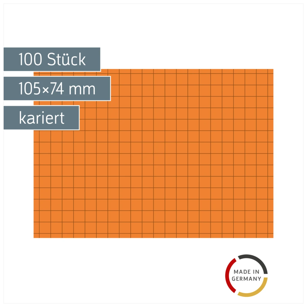 Karteikarten | 105×74 mm, A7, 5 mm kariert, orange, 100 Stück