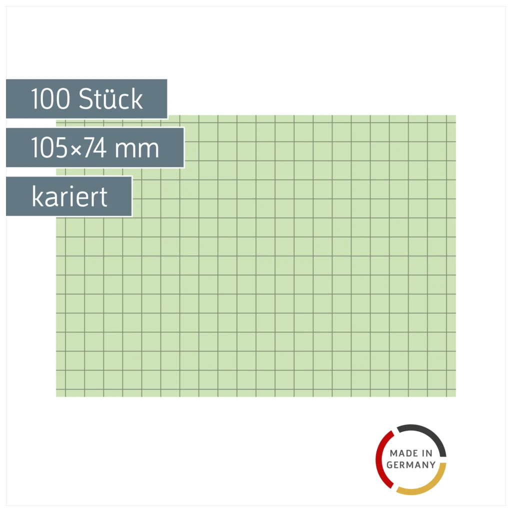 Karteikarten | 105×74 mm, A7, 5 mm kariert, grün, 100 Stück
