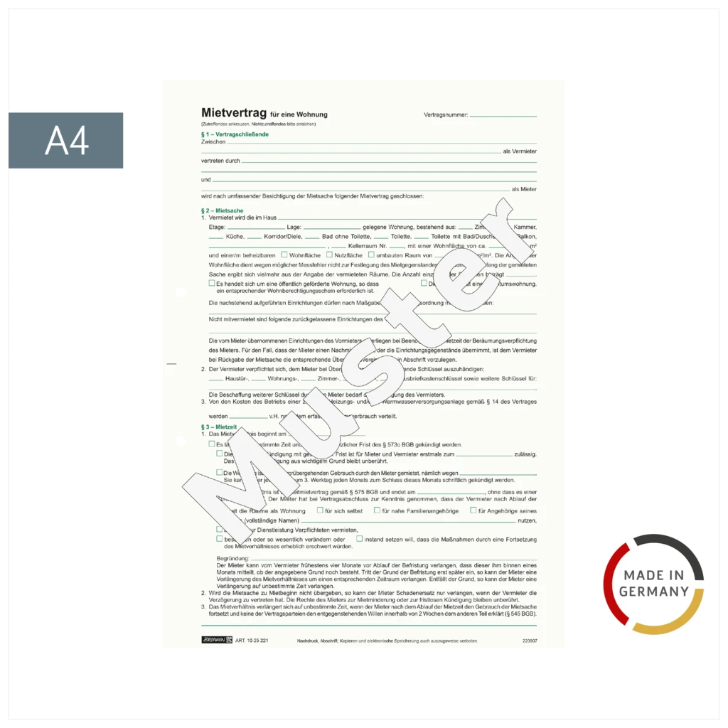 Formular „Mietvertrag für Wohnungen“ | A4