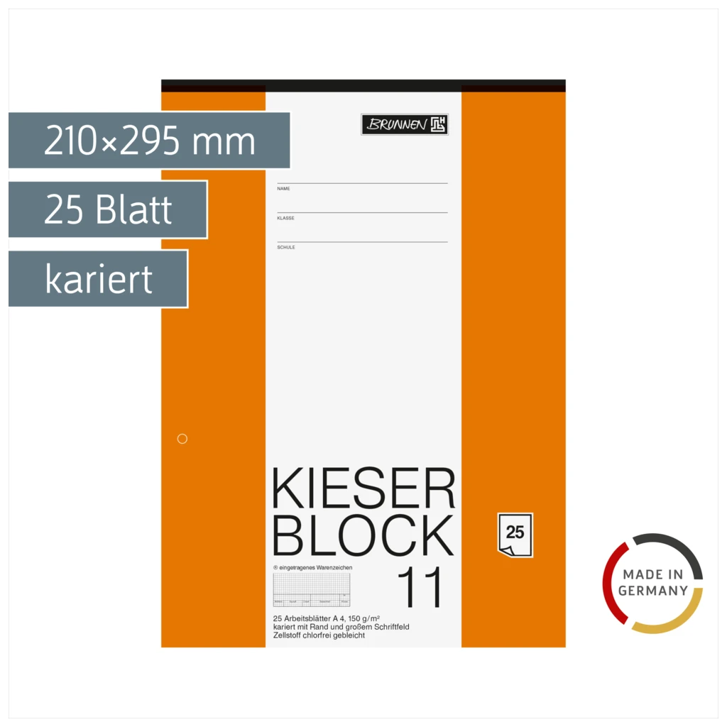 KIESER-Zeichenblock gelocht | A4, kariert, 25 Blatt, weiß