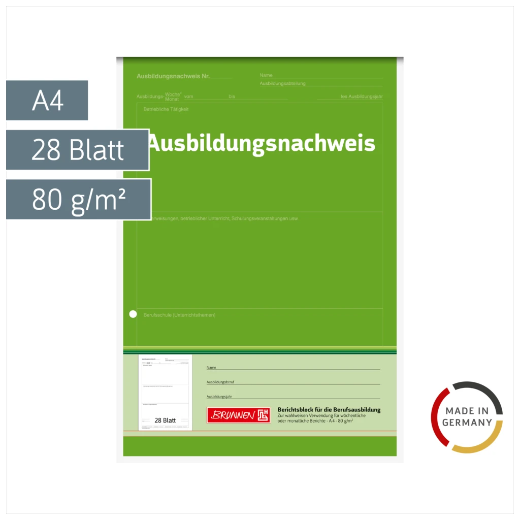 Ausbildungsnachweisblock | A4, 28 Blatt, grün