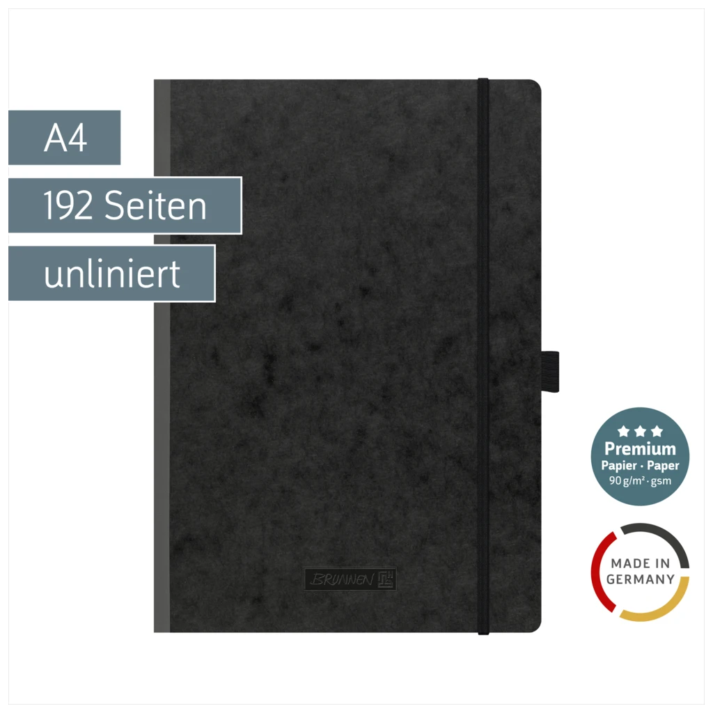 Notizbuch Premium FACT!plus Kladde | A4, unliniert, Gummizugverschluss, schwarz