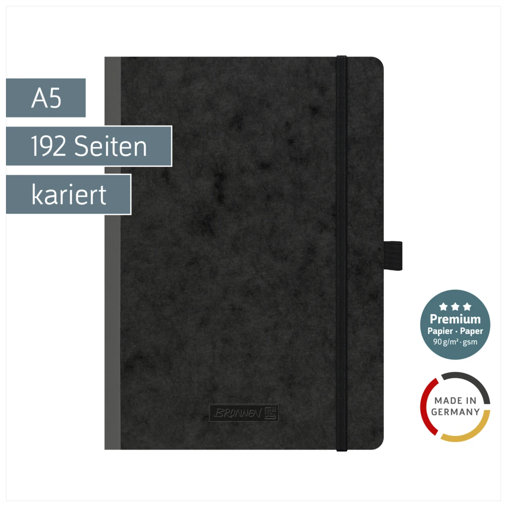 Notizbuch Premium FACT!plus Kladde | A5, kariert, Gummizugverschluss, schwarz
