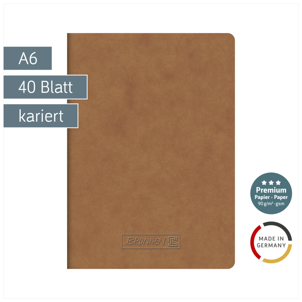 Heft Premium FACT!plus | A6, kariert, 40 Blatt, braun