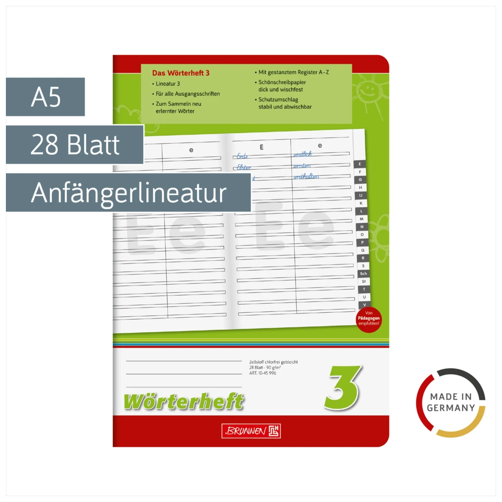 Wörterheft | A5, Lineatur 3, 28 Blatt, grün