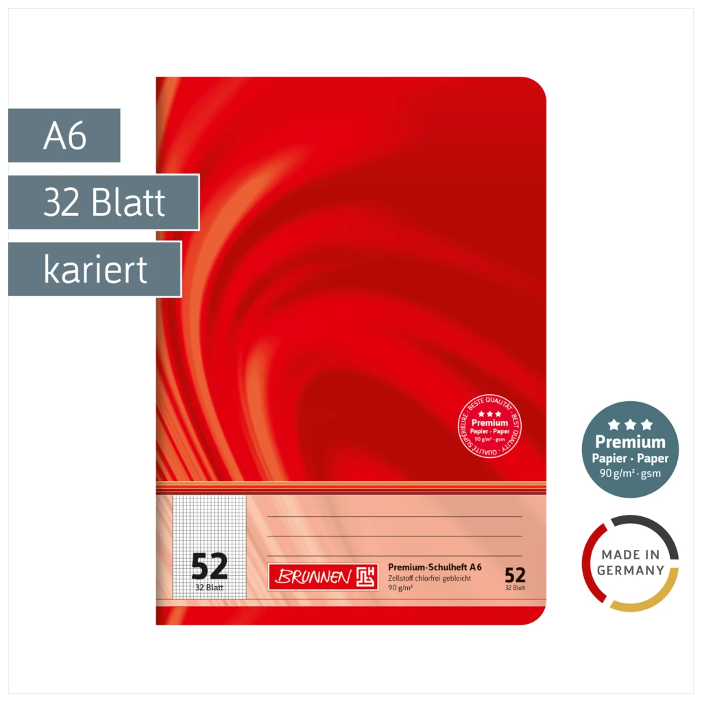 Schulheft Premium Vivendi | A6, Lineatur 52, 32 Blatt, rot