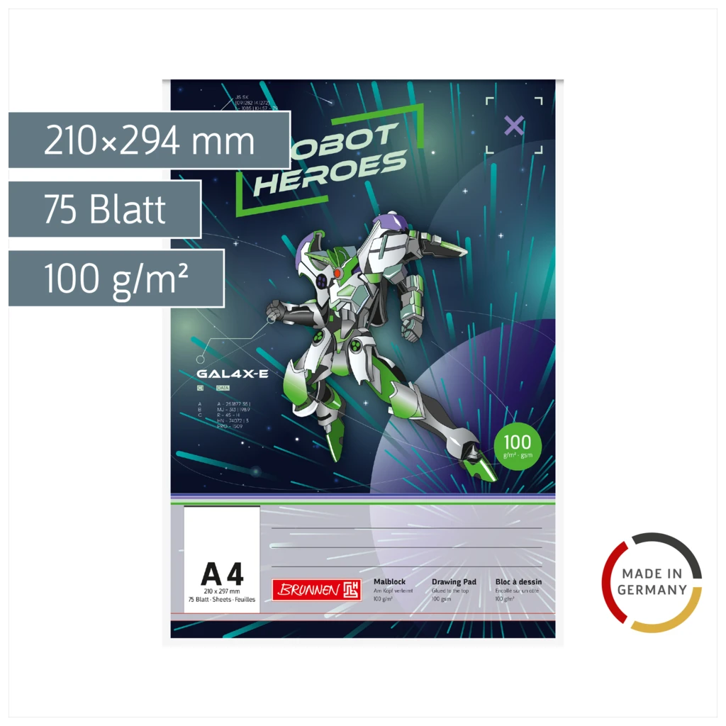 Malblock Robot Heroes | A4, 75 Blatt, dunkelblau