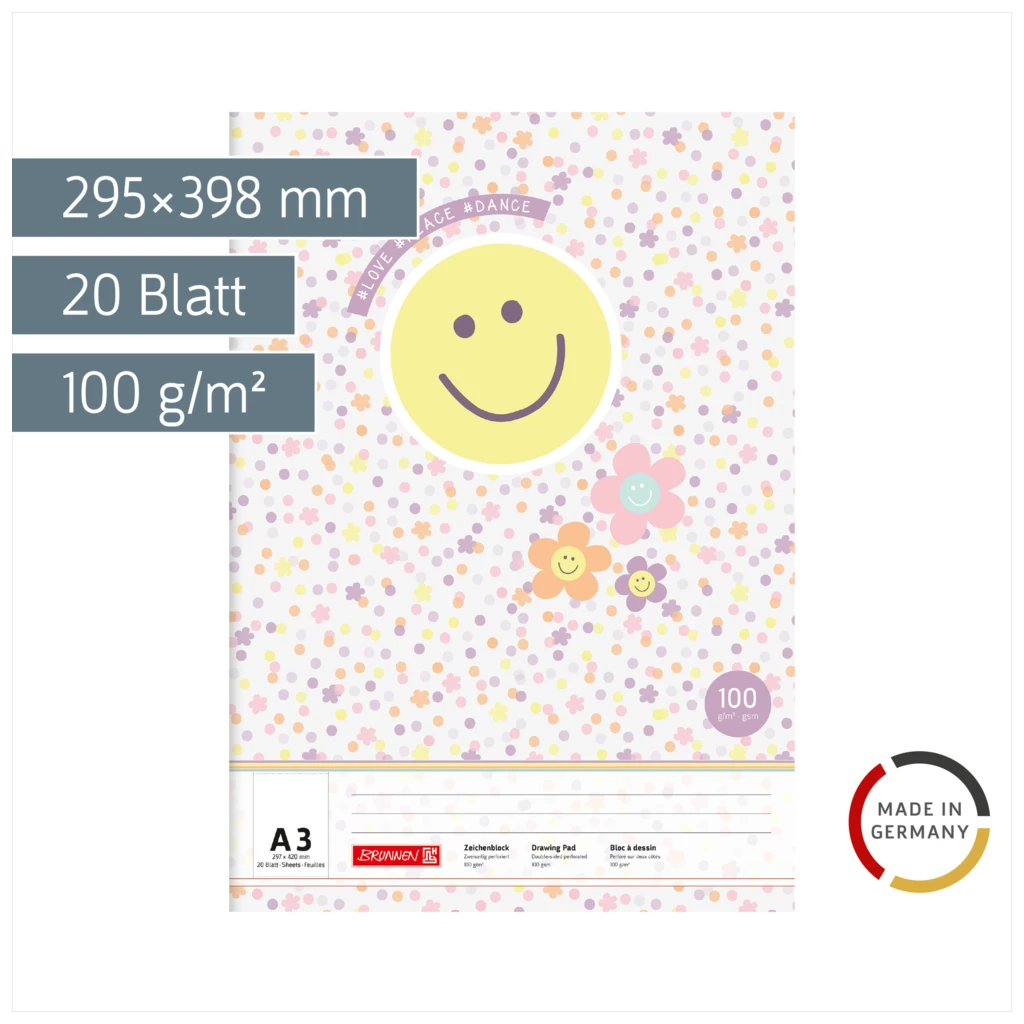 Zeichenblock Happy Hippie | A3, 20 Blatt, mehrfarbig, pastell