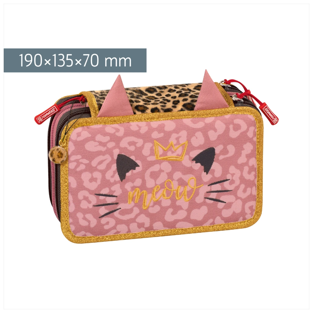 Federmäppchen Sweet Wild Cat | 3 Reißverschlüsse, rosa