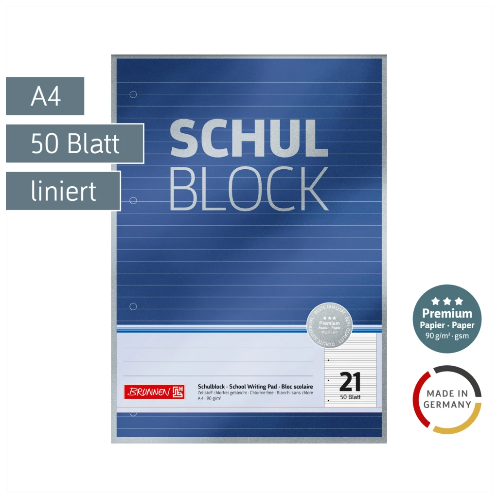 Schulblock Premium | A4, Lineatur 21, 50 Blatt, blau